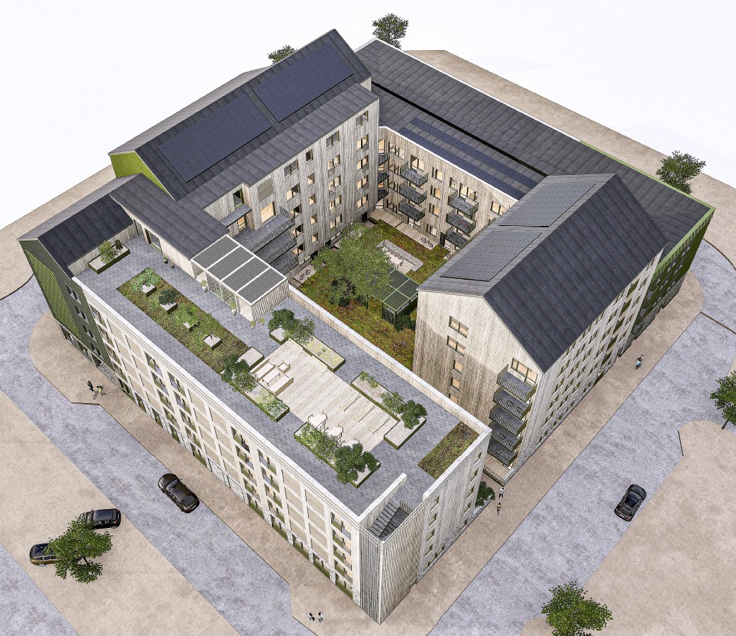 Visionsbild av kvarteret Flora som byggs i Vega, Haninge